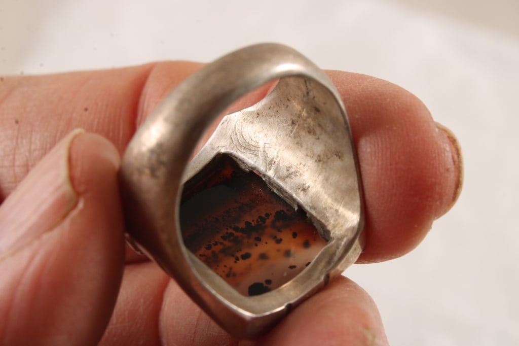 Antique Agate Denritic Sterling Silver Ring 14.5 G - 10