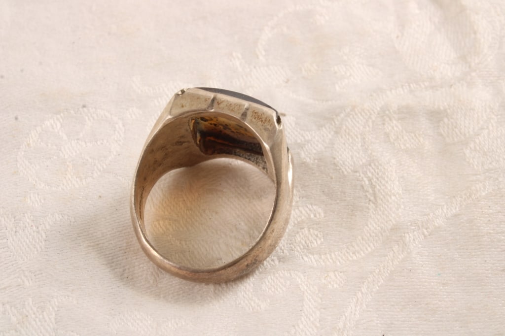 Antique Agate Denritic Sterling Silver Ring 14.5 G - 4