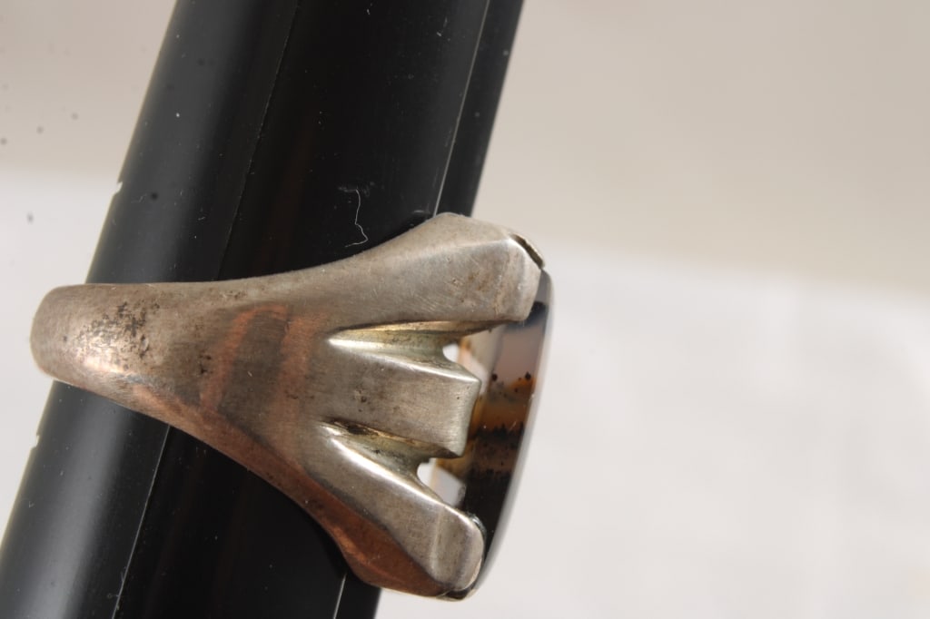 Antique Agate Denritic Sterling Silver Ring 14.5 G - 6