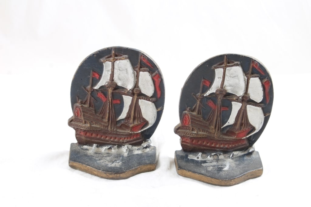Pair Pirate Galleon Cast Iron Ship Bookends (1 of 9)