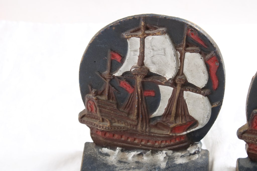 Pair Pirate Galleon Cast Iron Ship Bookends - 2