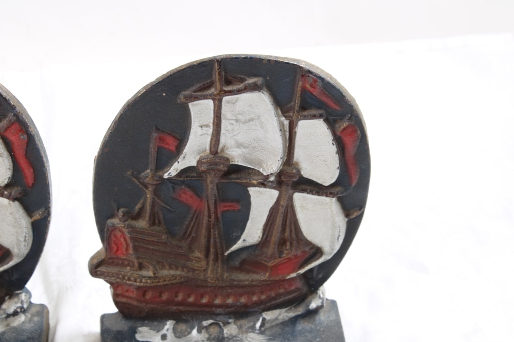 Pair Pirate Galleon Cast Iron Ship Bookends - 3