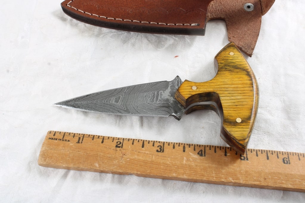 Custom Made Damascus Fixed Blade Knife w/Sheath - 3