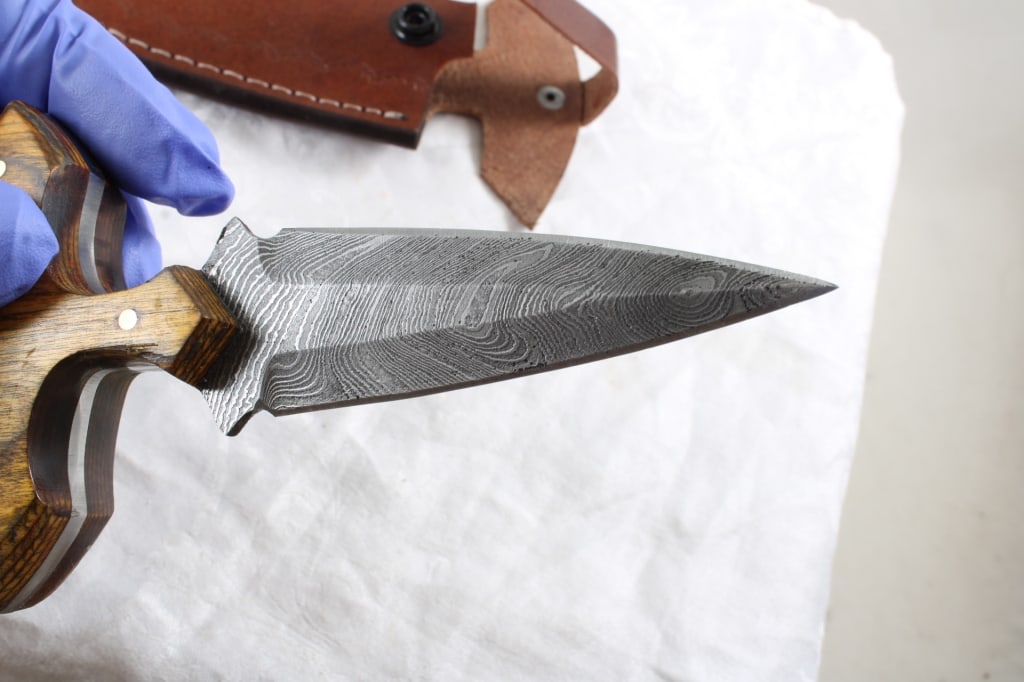 Custom Made Damascus Fixed Blade Knife w/Sheath - 5