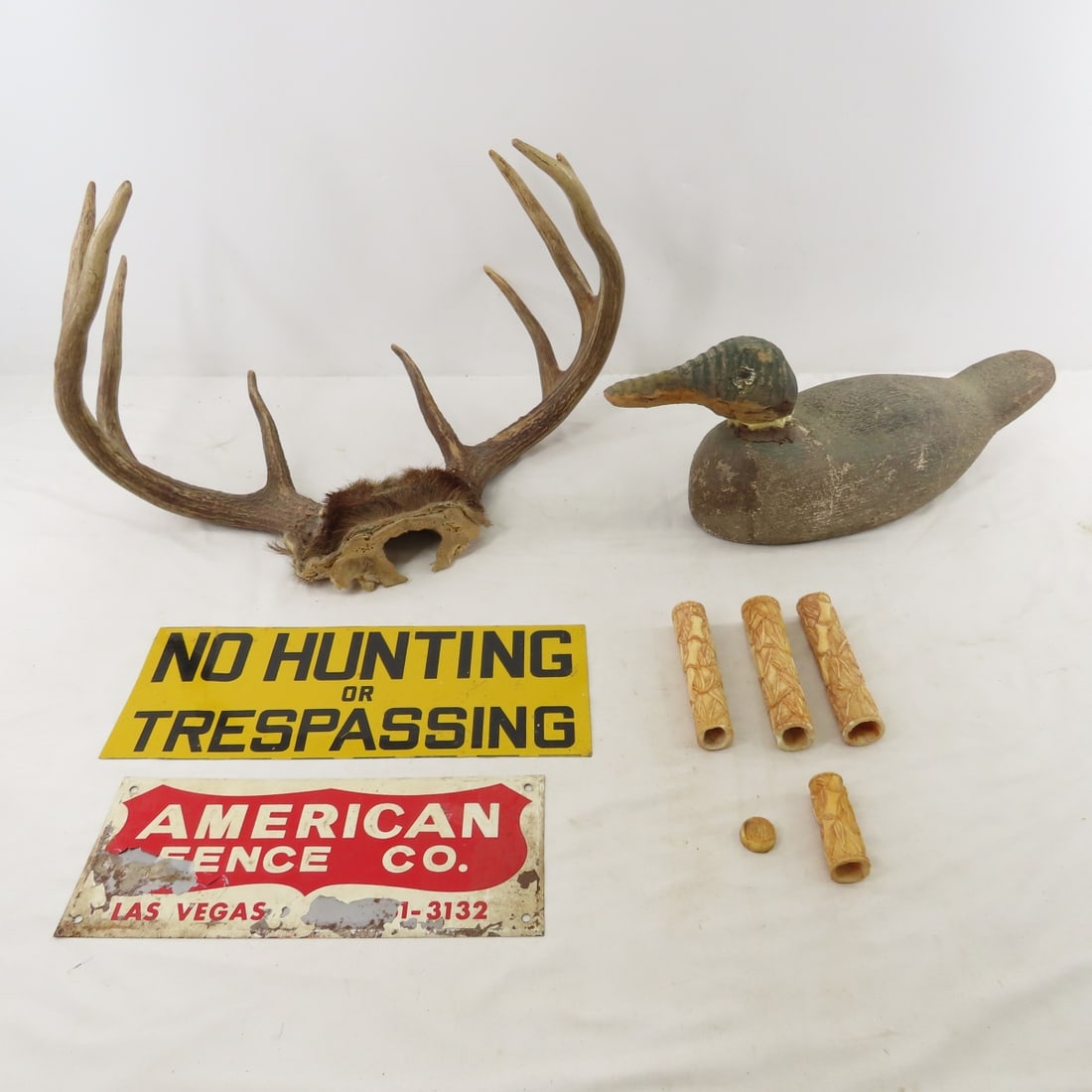 8 Point Deer Rack, Duck Decoy, Signs, bone handles (1 of 19)
