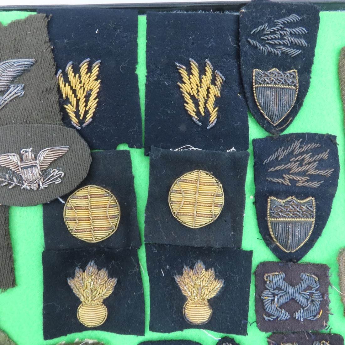 WWII US Bullion Patches in Riker Display - 3