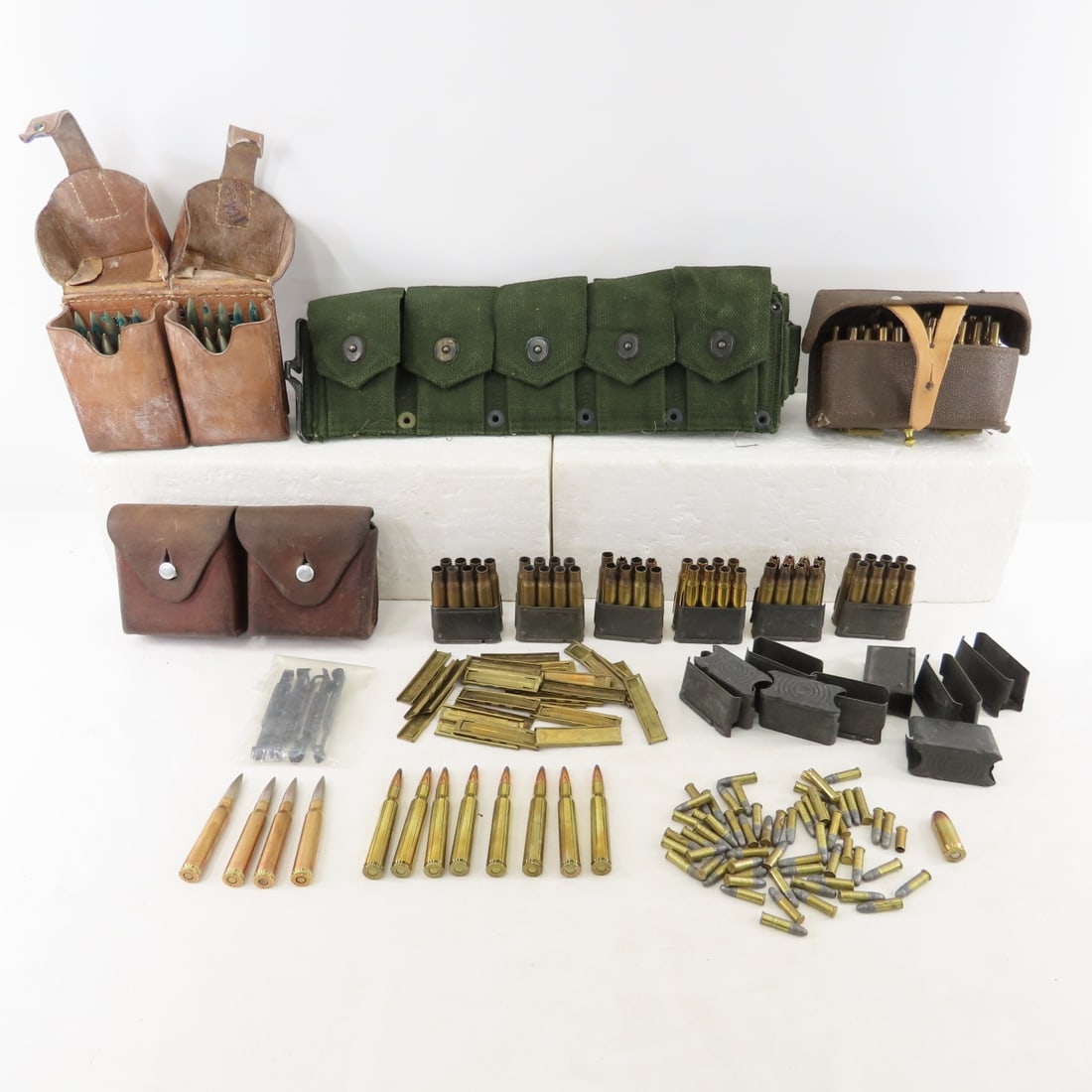 30-06, 8mm Mauser, .22 Cal Rounds, Clips & Pouches: 30-06, 8mm Mauser, .22 Cal Rounds, Clips & Pouches - 18 Rounds Remington Springfield 30-06, 45 Turkish 8mm Mauser Rounds, 50 Rounds .22 cal, 26 Blank Rounds, Possibly 30-06, LC Lake City 1964,