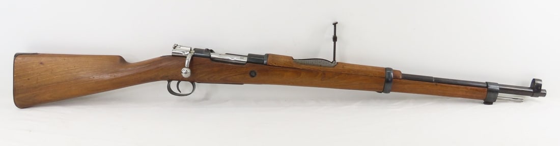 1919 Spanish M1916 Short Rifle 7 x57mm: 1919 Spanish M1916 Short Rifle 7 x57mm - SN# X8386, no import mark, receiver & bolt marked X8386, bolt, rear sight, front sight, band marked 8 inside circle. 21.5" barrel with partial hooded front sig