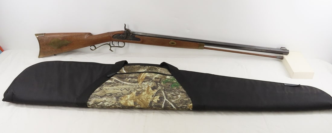 TCA Hawken 50 Cal Muzzle Loader: TCA Hawken 50 Cal Muzzle Loader - Thompson Center Arms, 28" octagonal barrel, front sight, drilled for scope, with ram rod, missing nipple, scrolled side plate, straight wood stock- some