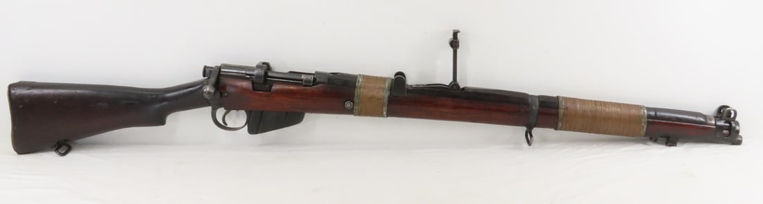 1945 Enfield MA Lithgow SMLE III* 303 Rifle & More: 1945 Enfield MA Lithgow SMLE III* 303 Rifle & More - with grenade launcher. SN# D233, FTR (factory repair), 25.5" barrel with front sight with ears, rear ladder sight, bolt marked W3534, reinforced wi