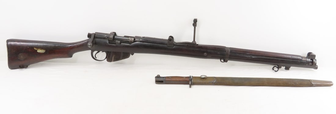Enfield GR 1913 SHTLE III .303 Rifle with Bayonet: Enfield GR 1913 SHTLE III .303 Rifle with Bayonet - SN# F1645, wrist marked: "H crown GR 1913 SHTLE III", bolt action, mismatched bolt 35114, 10 round detachable magazine, magazine cutoff, 26" barrel,