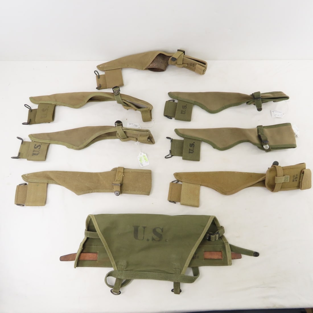 7 WWII US Military pick-mattock covers & 1 pickaxe (1 of 18)