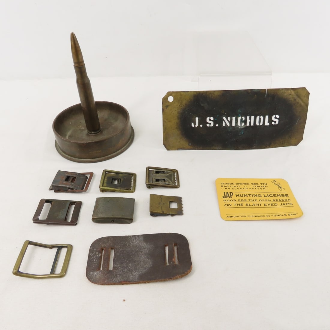 Trench Art Ashtray, Belt Buckles, Propaganda (1 of 12)