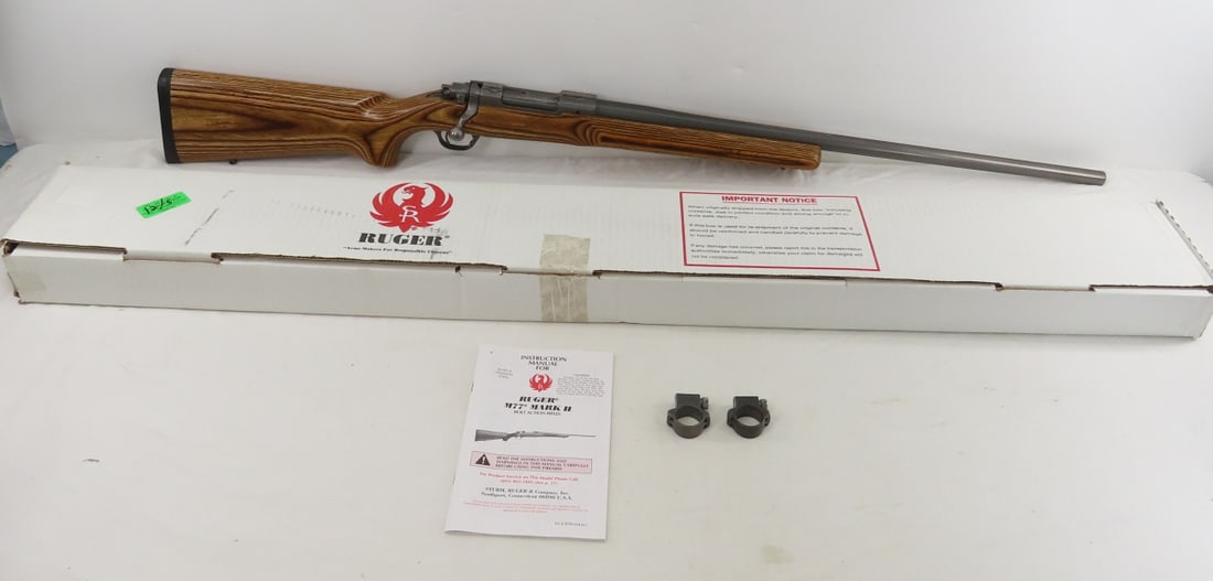 Ruger M77 Mark II .204 Ruger Bolt Action Rifle: Ruger M77 Mark II .204 Ruger Bolt Action Rifle - SN# 790-97729, mfg 2004, 26" barrel, Mauser bolt design, 3 position safety, hinged floor plate, laminate pistol grip stock with 2 sling studs. In origi