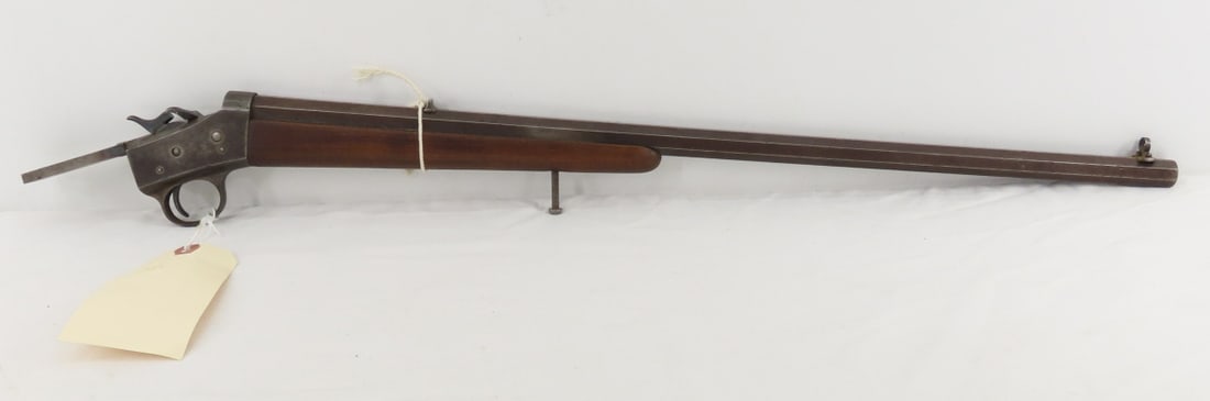 Remington New Model 4 Rolling Block .22 receiver: Remington New Model 4 Rolling Block .22 receiver - and barrel. SN# 80338, (circa 1910-20's) on underside of 22" octagon barrel with special front peep and rear notch sight, wood forearm, upper