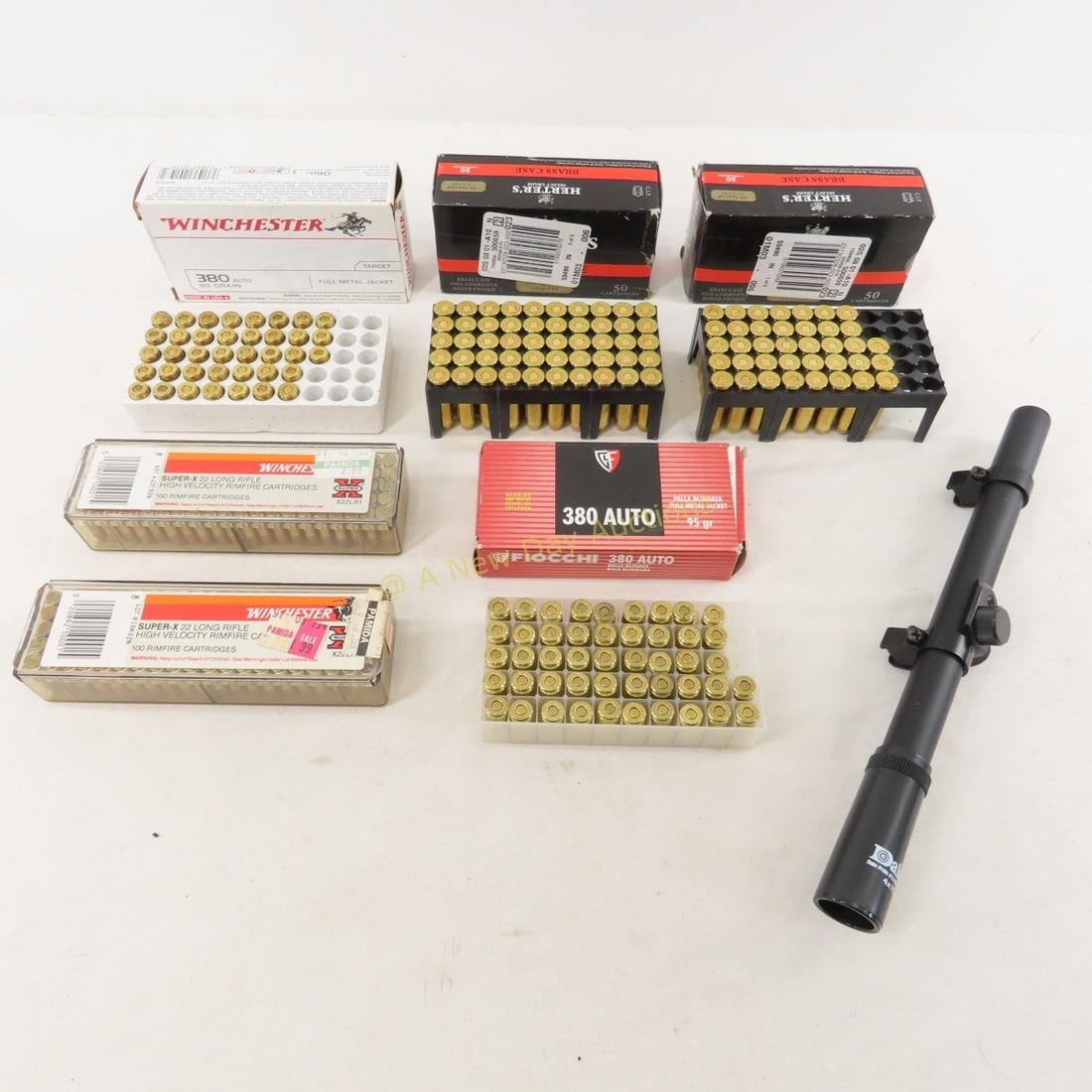 360+ Rounds Mixed Ammunition - .380, .38SP, .22LR: 360+ Rounds Mixed Ammunition - .380, .38SP, .22LR - 88 rds .38 special, 85 rds .380 auto, 200 rds .22:R & scope Photos are part of description. Live Auctioneers displays a max of 20 photos- all photos