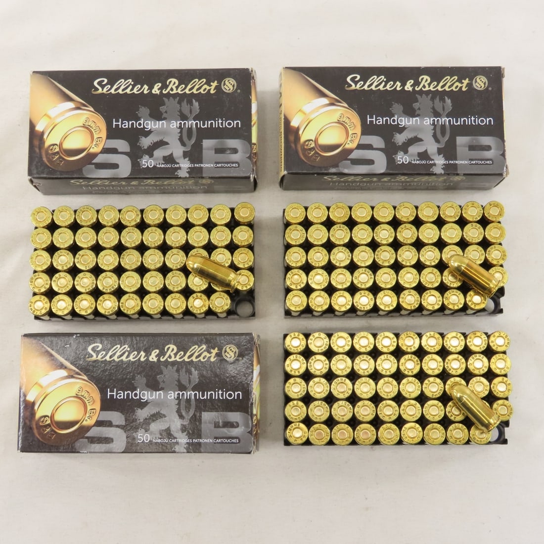 150 Rounds Sellier & Bellot .380 Auto ammunition: 150 Rounds Sellier & Bellot .380 Auto ammunition - 3 50 round boxes, 92 grain FMJ 9mm Browning Court 380 Auto Photos are part of description. Live Auctioneers displays a max of 20 photos- all photos c