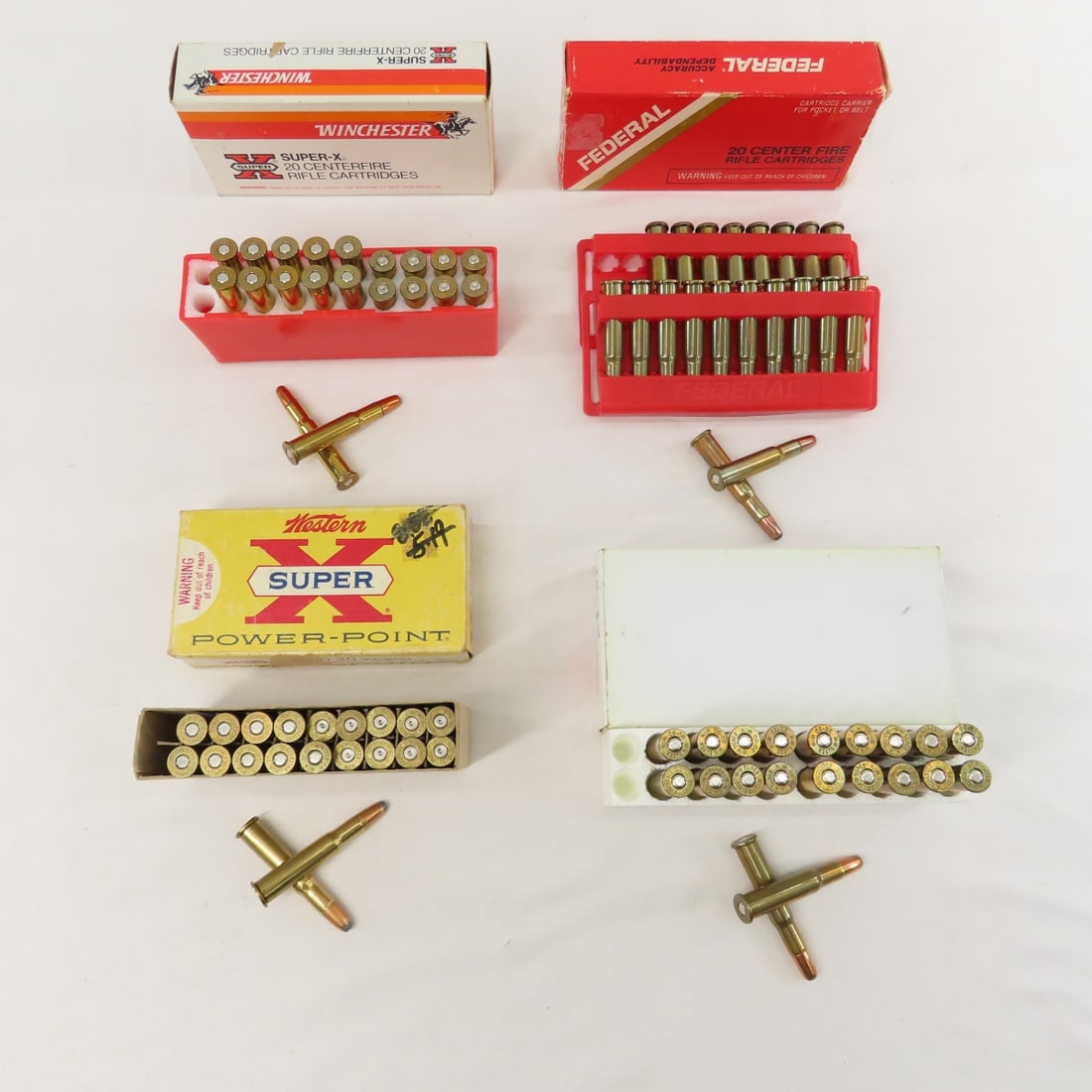 Ammunition: 70 rds Mixed 30-30 WIN & Brass: Ammunition: 70 rds Mixed 30-30 WIN & Brass - 1) 20 rds Federal 150gr SP in box, 2) 12 rds & 8 brass Winchester Super-X 150gr SP, 3) 11 rds & 9 brass Western Winchester150 gr SP, 4) 20 rds