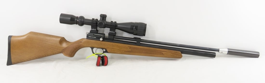 Mrodair Air Max Varmint .22 Cal PCP Pellet Rifle: Mrodair Air Max Varmint .22 Cal PCP Pellet Rifle - bolt action, Made in China, includes 2 CARM 10 shot rotary magazines, works great, holds air, muzzle break, 18" barrel, checkered wood pistol grip st