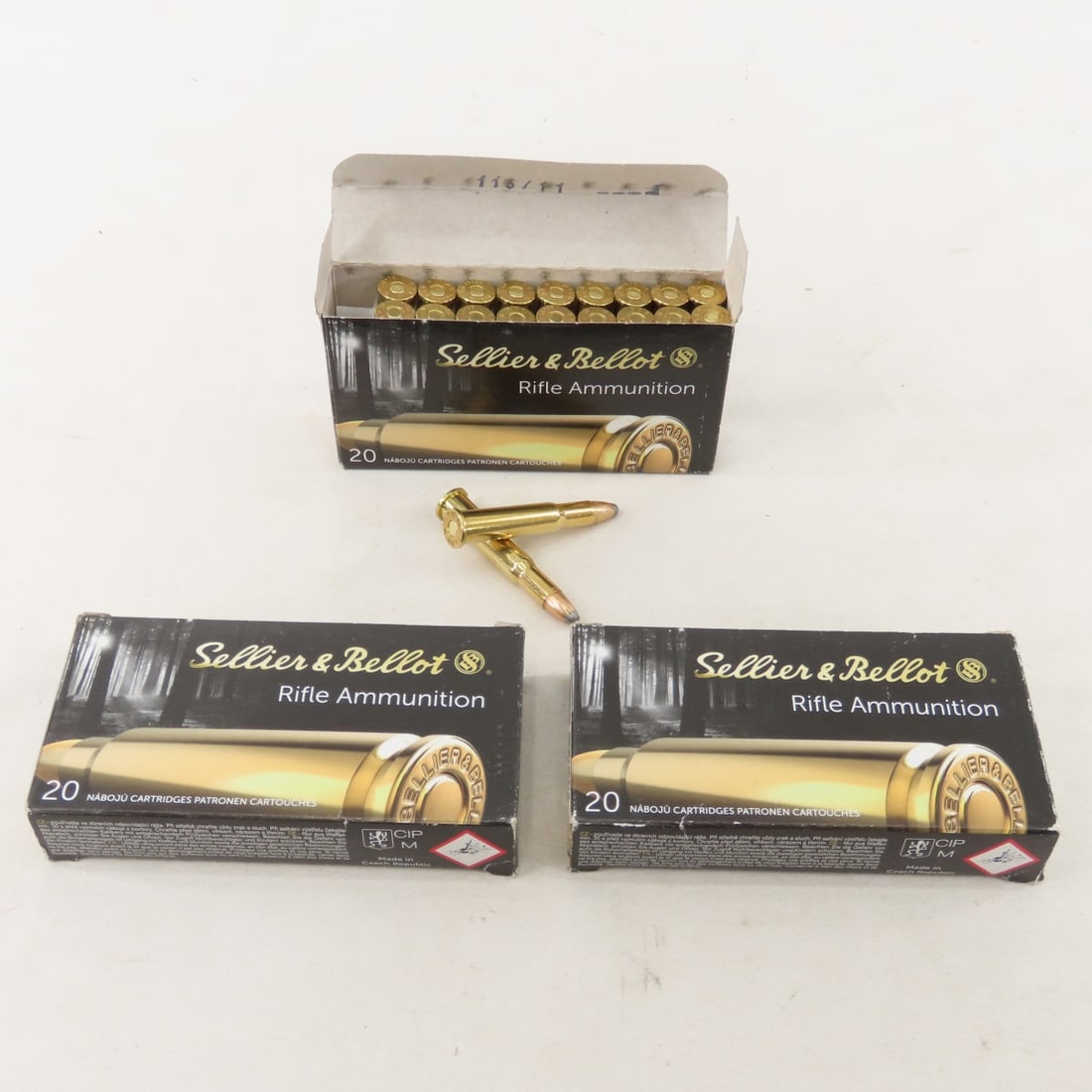 60 Rounds Sellier & Bellot .30-30 Win ammunition: 60 Rounds Sellier & Bellot .30-30 Win ammunition - 3 20 round boxes, 150 grain semi-jacketed soft point flat nose Photos are part of description. Live Auctioneers displays a max of 20 photos- all phot