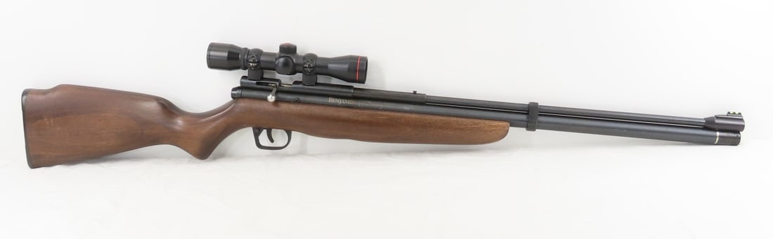 Benjamin Discovery PCP Single Shot .22 Air Rifle: Benjamin Discovery PCP Single Shot .22 Air Rifle - 24" barrel, with fiber optic front sight, bolt action, wood pistol grip stock, working, holds air, minimal rusting, Simmons 4x32 Deerfield