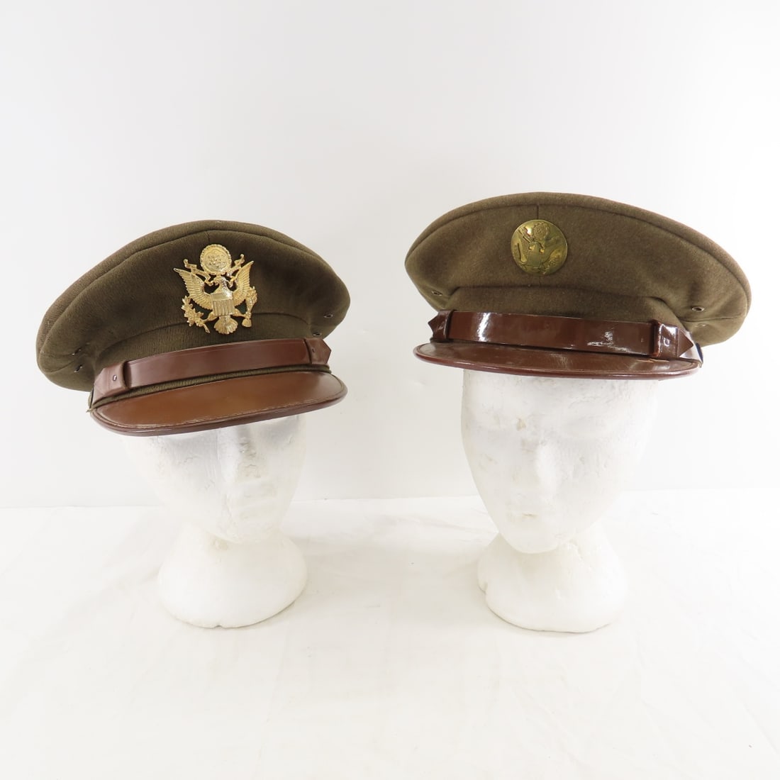 WWII Era US Army Officers & Enlisted Visor Caps (1 of 16)