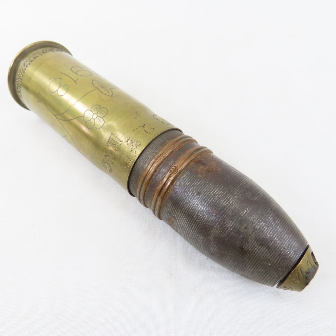 3 Inert WWI 37MM Rounds w/Trench Art, WWII Lighter - 7