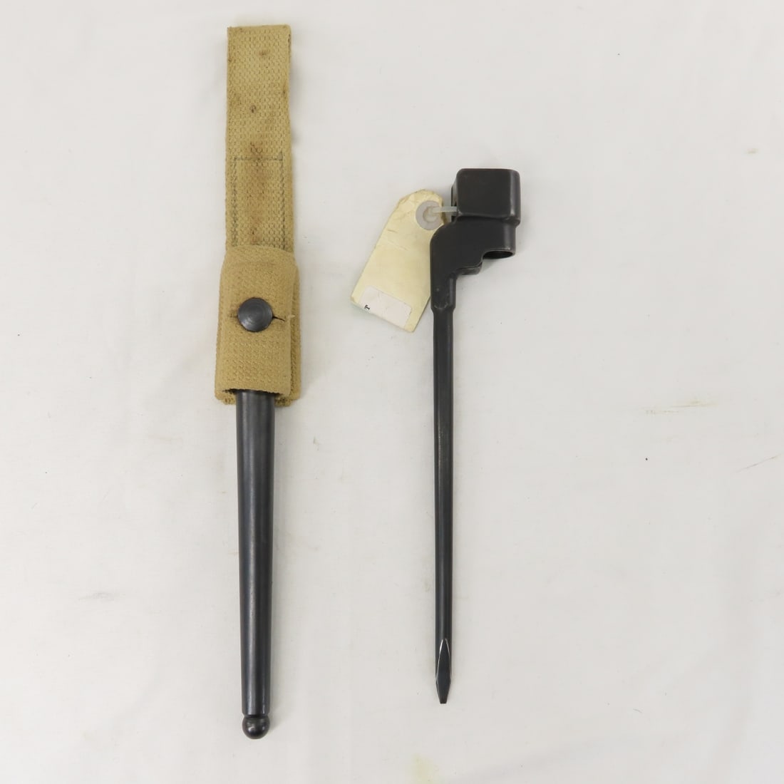 WWII British MK2 Spike Bayonet, Scabbard & Frog: WWII British MK2 Spike Bayonet, Scabbard & Frog - OAL: 10",No. 4 MKII, Bridge Stamp: MKII over indecipherable number, Left: Small marking. Lot size: 10 x 3 x 3", 2 lbs Photos are part of description.