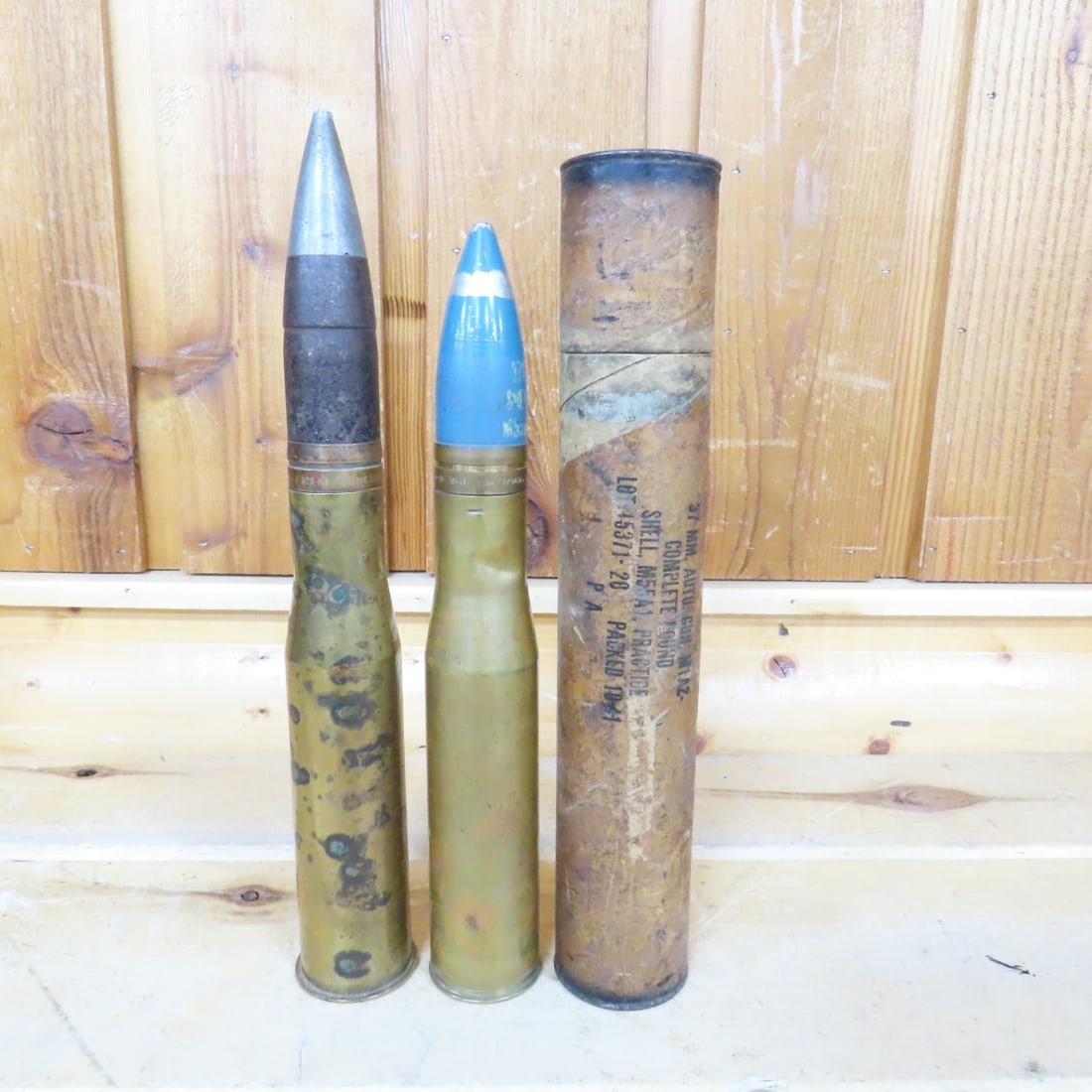 WWII 37MM MK16 & MK17 Inert & Dummy Rounds: WWII 37MM MK16 & MK17 Inert & Dummy Rounds - 37MM M17 Dummy Round Stamped 1941 with Original Tube, Inert M16 Drill Cartridge Stamped 1942. 14 x 5 x 3", 5 lbs Photos are part of description. Live