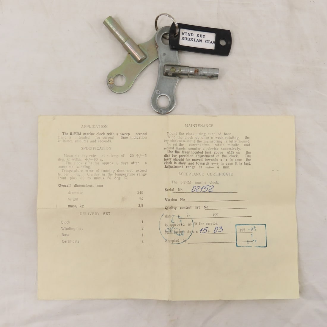 Vintage Russian CCCP Marine Wall Clock w/Keys - 16