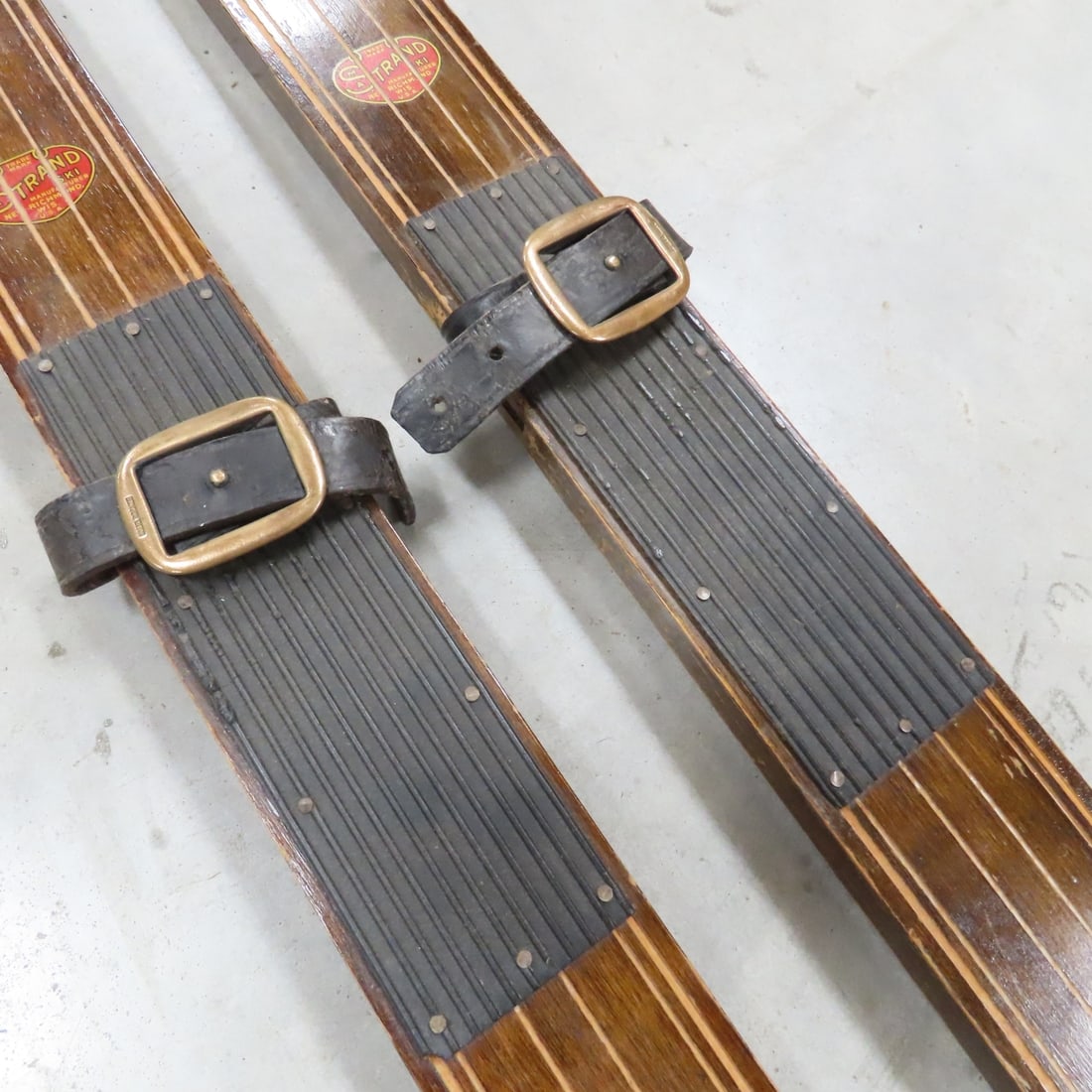 Antique Strand Wisconsin Wooden Downhill Skis - 5