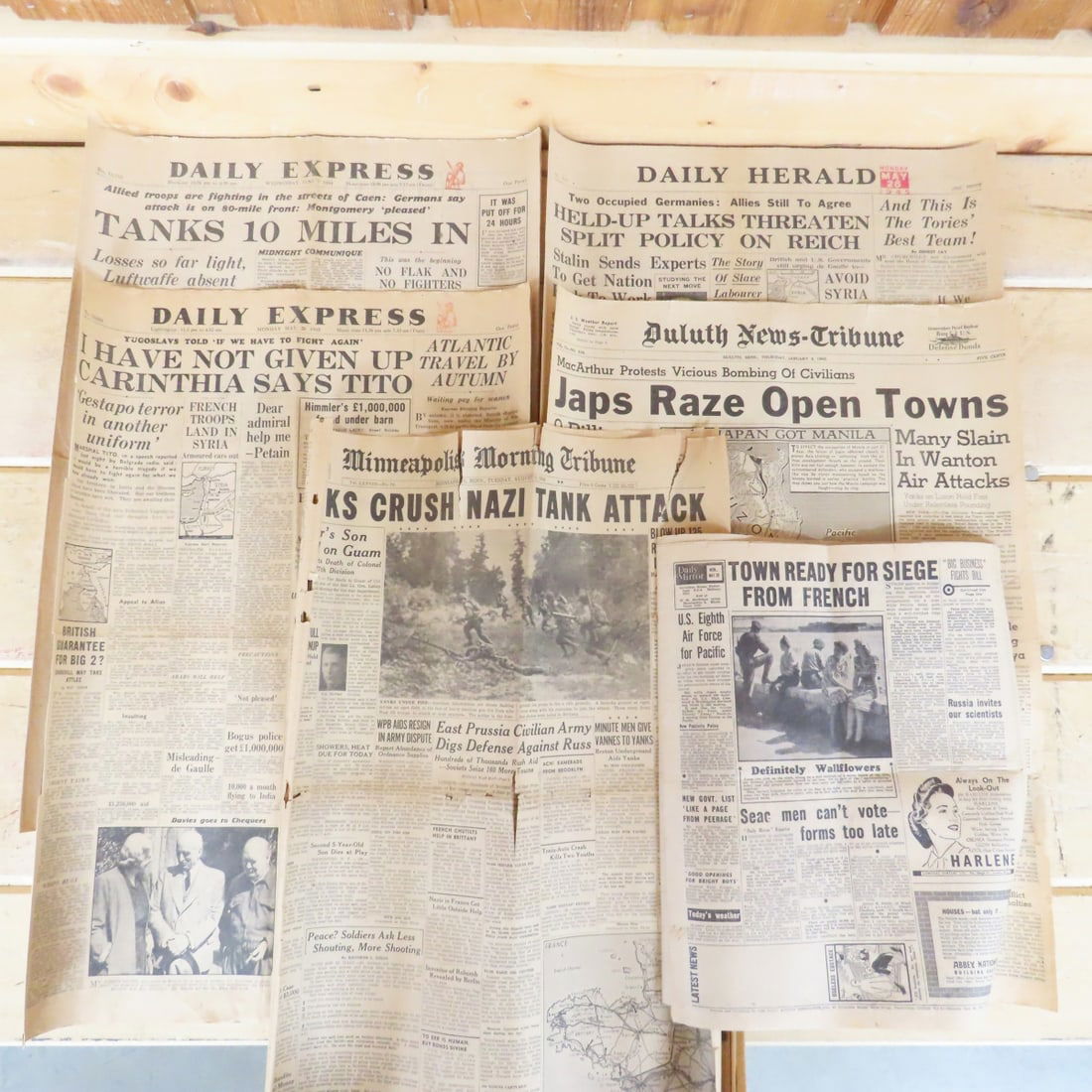 Framed, Mounted WWII Era US Newspapers - 18