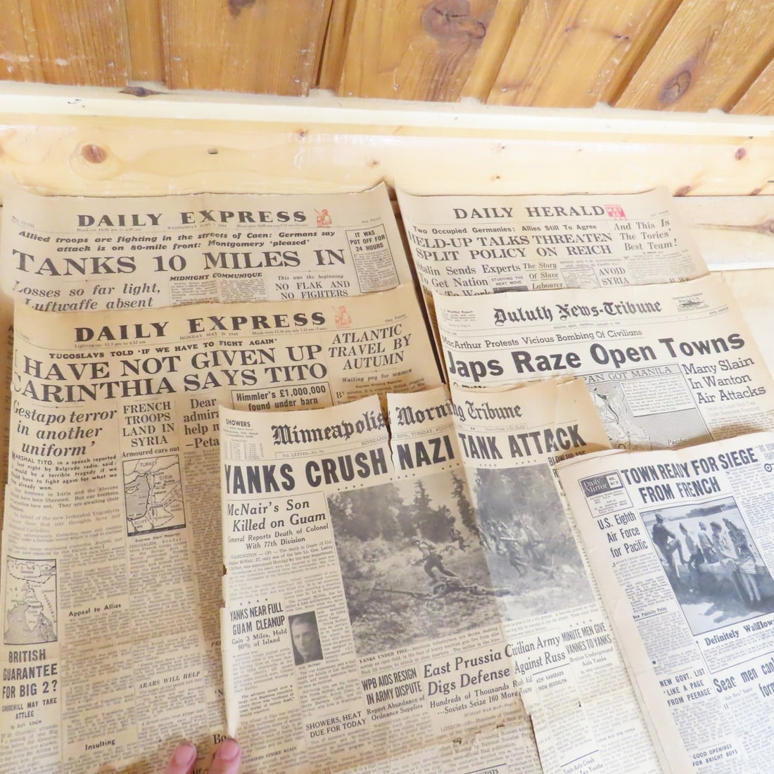 Framed, Mounted WWII Era US Newspapers - 19