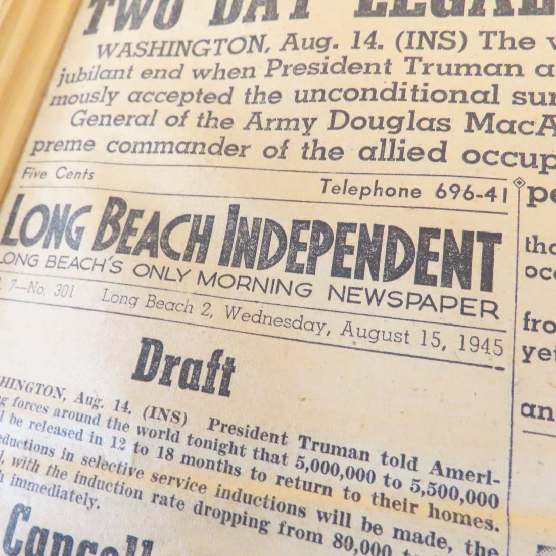 Framed, Mounted WWII Era US Newspapers - 3