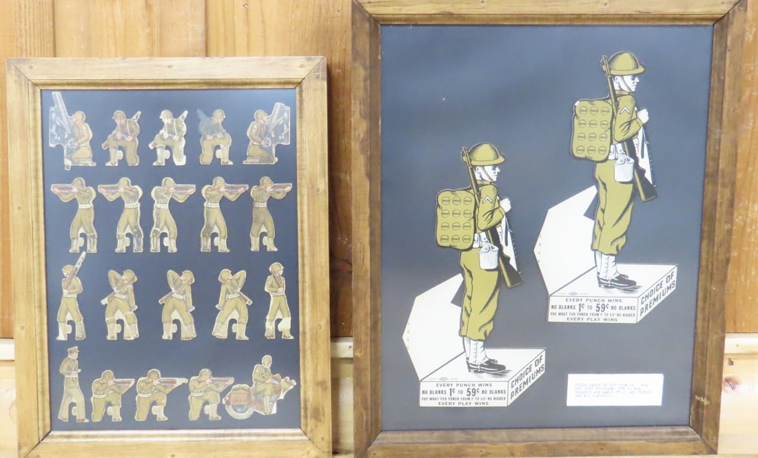 Framed WWII Era US Army Game Pieces & Punch Cards (1 of 16)