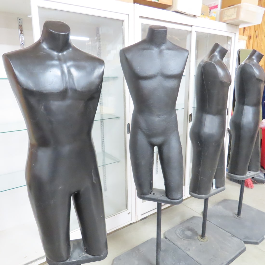 4 Black Mannequin Torsos on Stands - 2