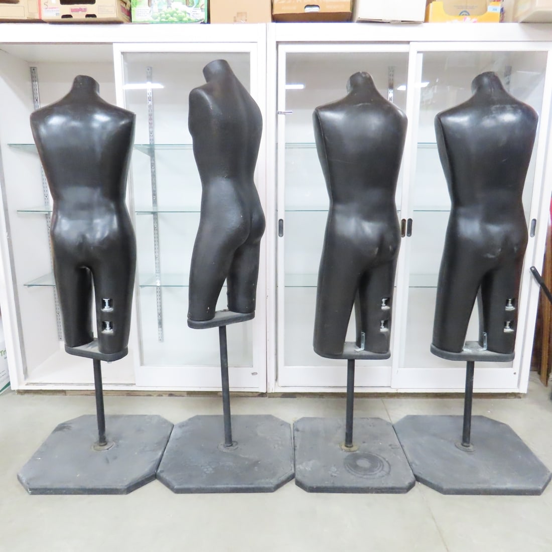 4 Black Mannequin Torsos on Stands - 7