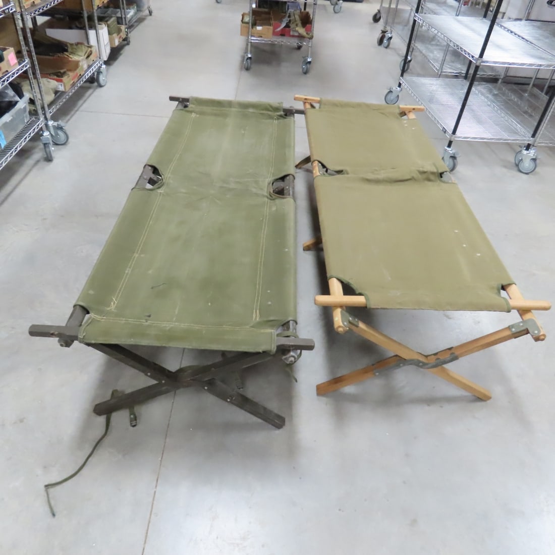 2 US Army Cots- 1 Metal & 1 Wood Frame (1 of 5)