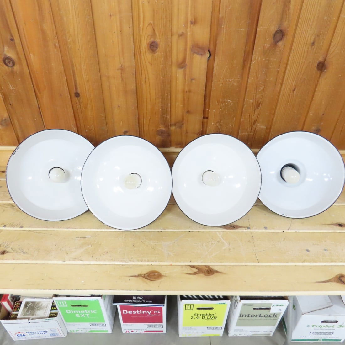 4 Vintage 1960s Green Enamel Industrial Lights - 3