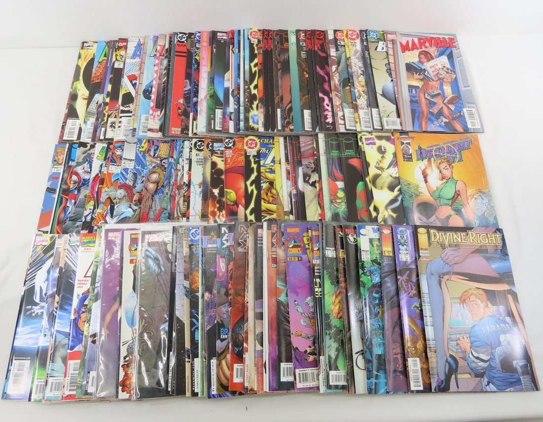 150+ Modern Marvel, DC & other comics; Superman: 150+ Modern Marvel, DC & other comics; Superman - Spider-Man, Batman, Astro City, and more. Lot Size 16x11x8" 22lb Photos are part of description. Max of 20 photos are shown in Live Auctioneers,