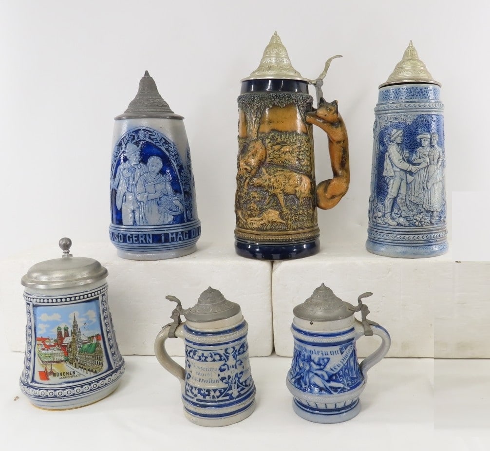 6 German Gerz & Other Lidded Beer Steins (1 of 13)