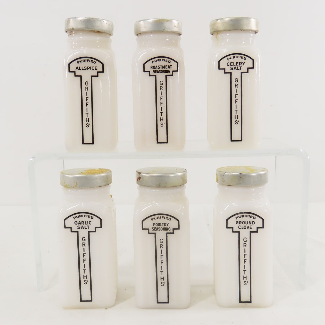 Vintage Wood Spice Drawers & Milk Glass Jars - 11