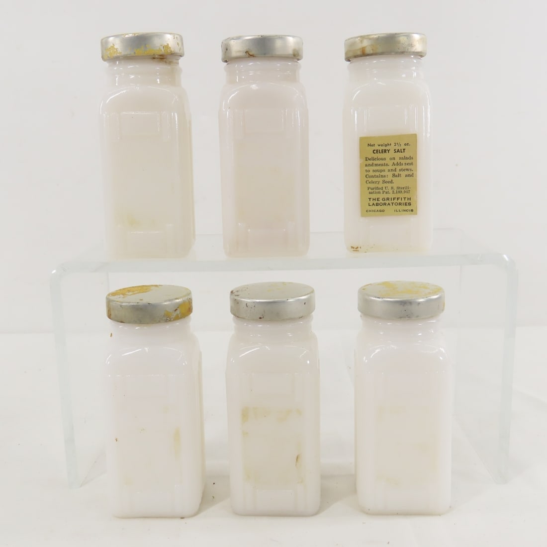 Vintage Wood Spice Drawers & Milk Glass Jars - 12