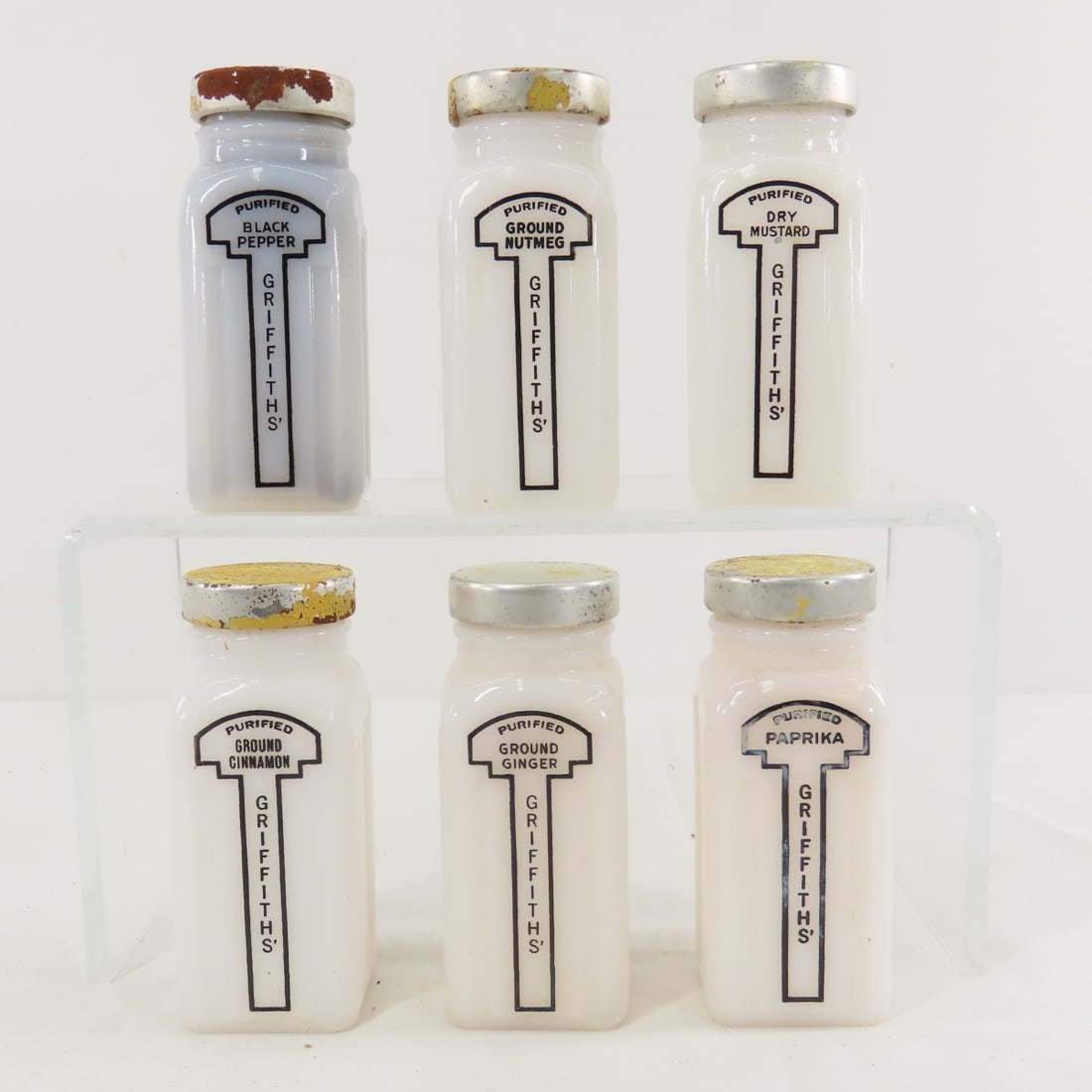 Vintage Wood Spice Drawers & Milk Glass Jars - 13