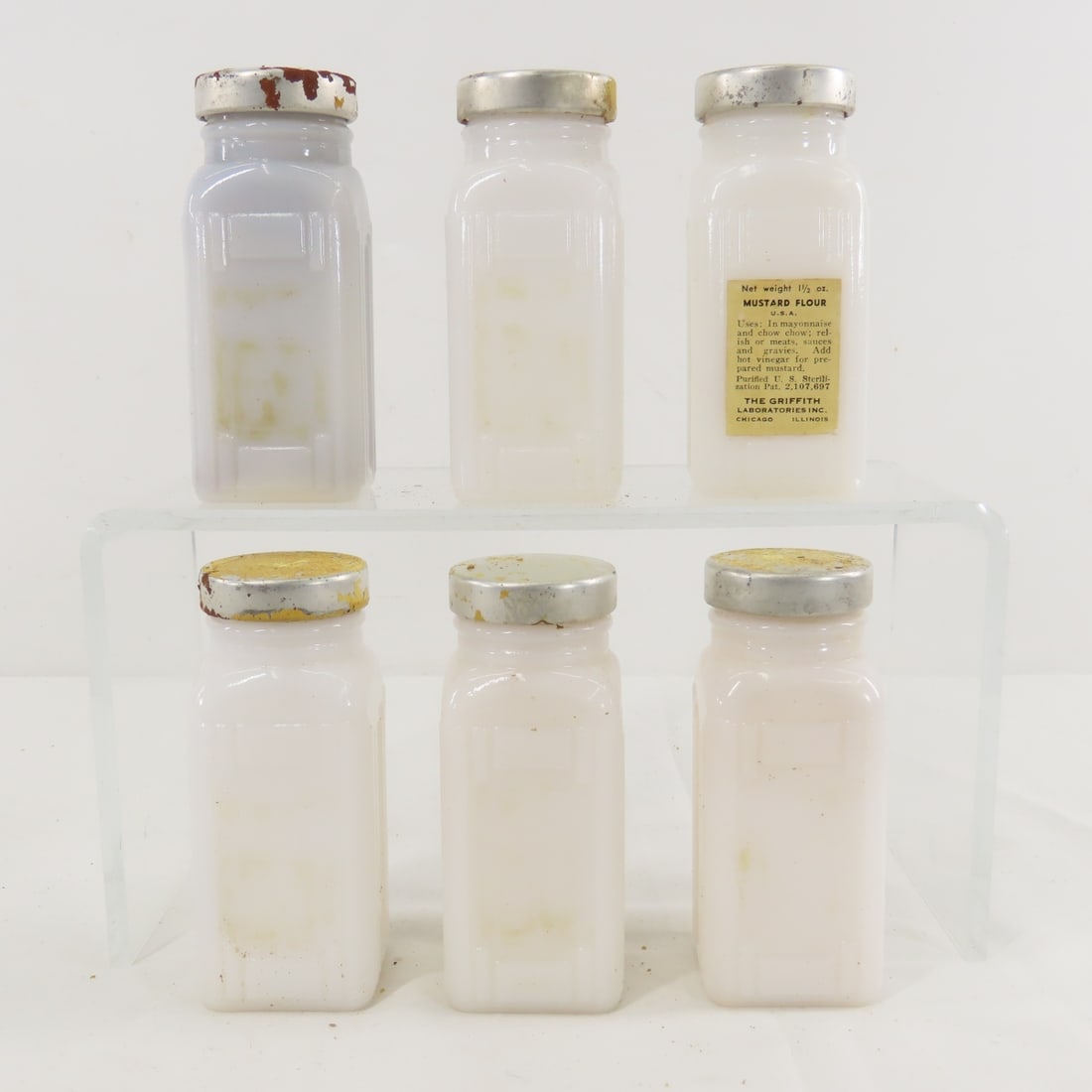 Vintage Wood Spice Drawers & Milk Glass Jars - 14