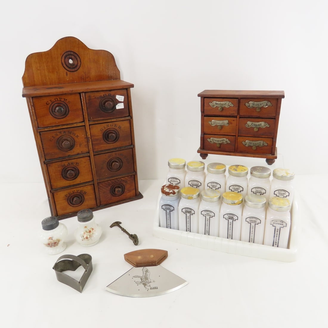 Vintage Wood Spice Drawers & Milk Glass Jars (1 of 18)