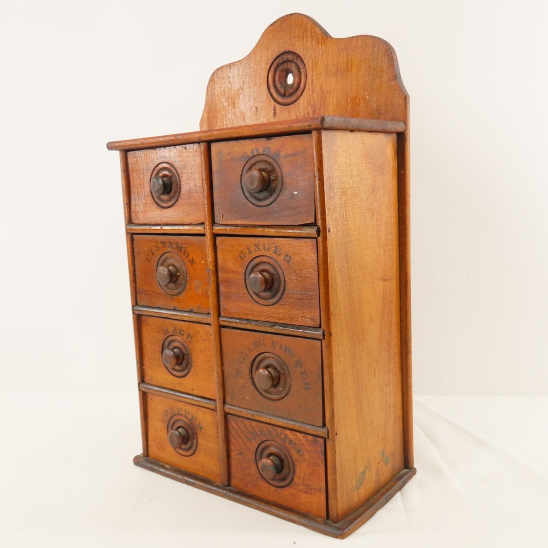 Vintage Wood Spice Drawers & Milk Glass Jars - 4