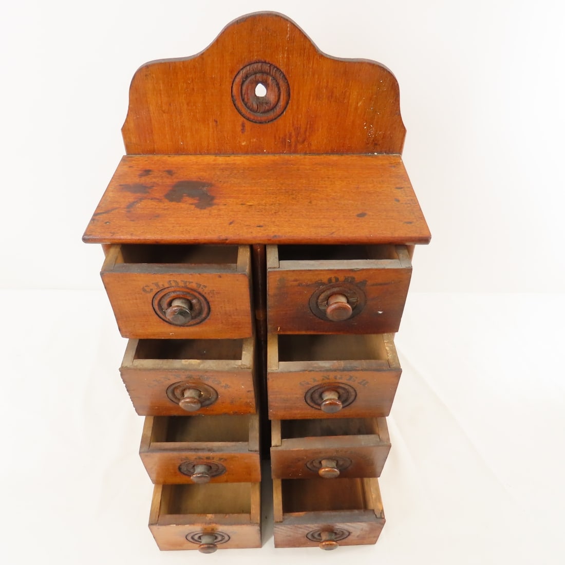 Vintage Wood Spice Drawers & Milk Glass Jars - 5