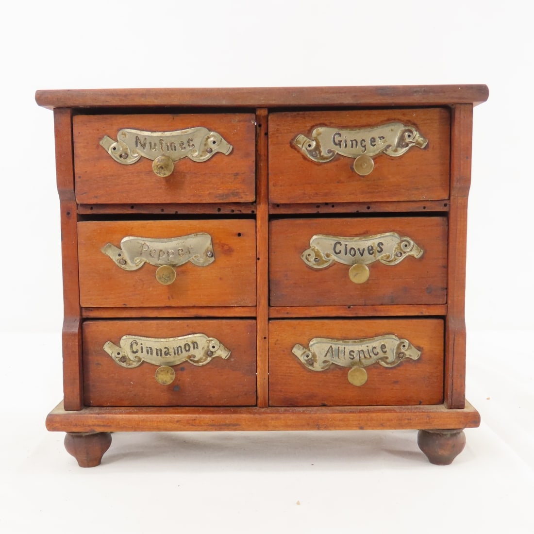 Vintage Wood Spice Drawers & Milk Glass Jars - 7