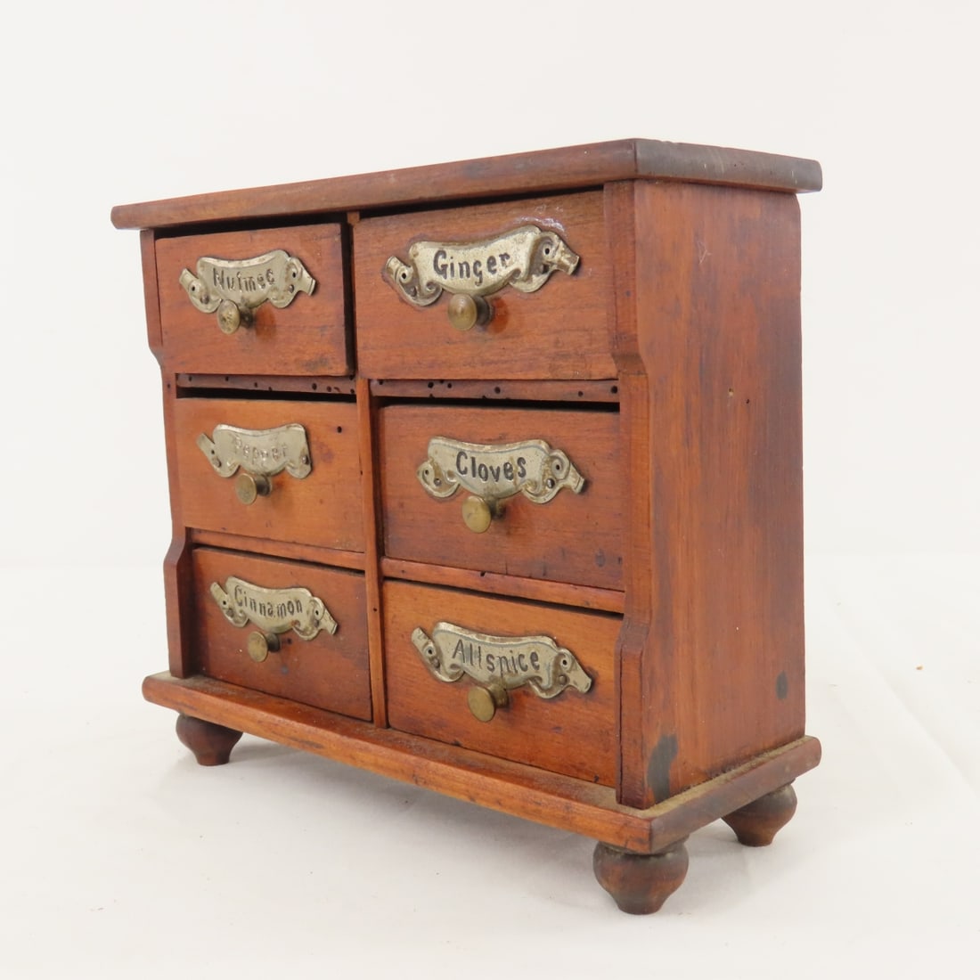 Vintage Wood Spice Drawers & Milk Glass Jars - 8